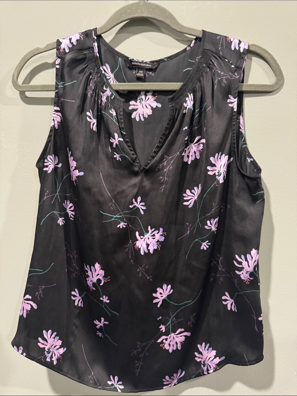 Banana Republic Black Sleeveless Top with Pink Floral Print